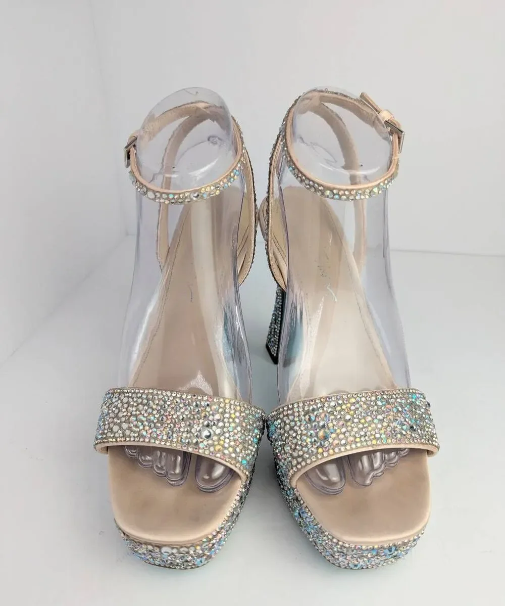 Betsey Johnson Beth iridescent rhinestone encrusted cream platform heel womens 8